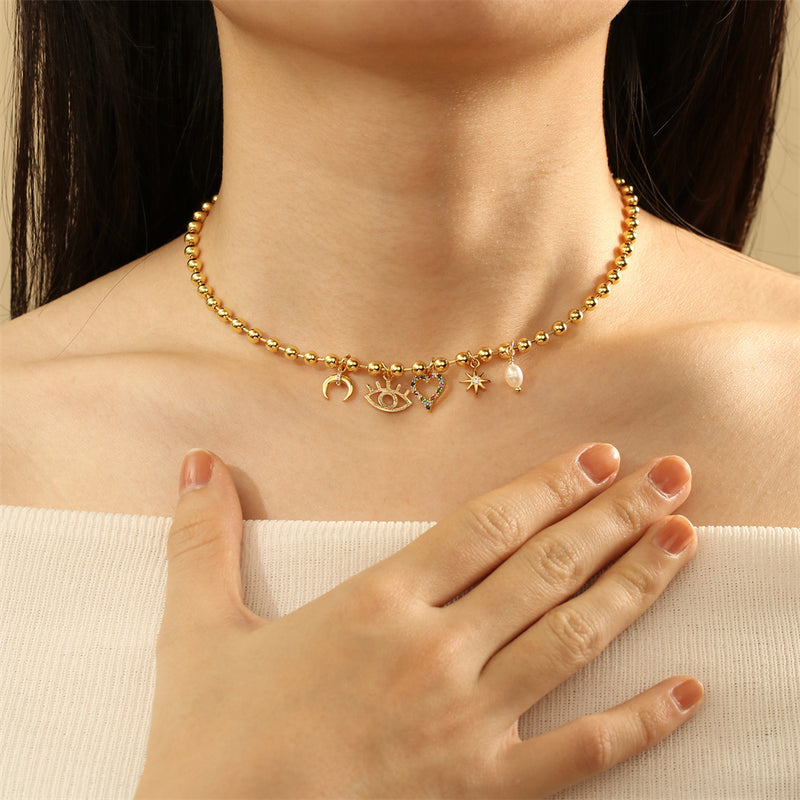 Copper 18K Gold Plated Simple Style Heart Shape Zircon Choker By Trendy Jewels