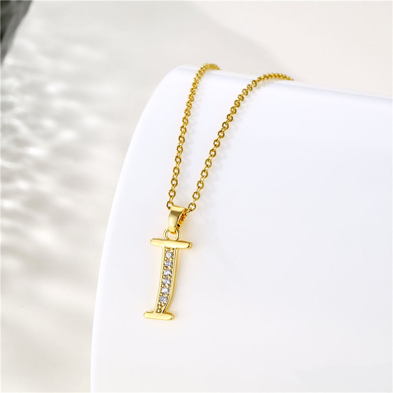 Stainless Steel Titanium Steel 18K Gold Plated Fashion Plating Inlay letter Zircon Pendant Necklace By Trendy Jewels