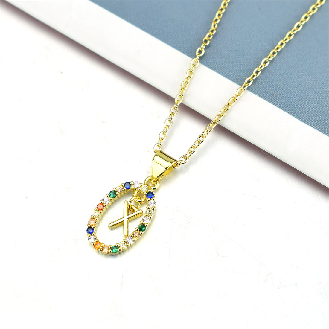 simple style letter stainless steel plating inlay zircon pendant necklace By Trendy Jewels