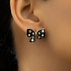 1 Pair Cute Bow Knot Inlay Plastic Zinc alloy Rhinestones 14K Gold Plated Ear Studs By Trendy Jewels