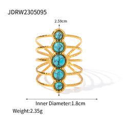 artistic geometric stainless steel 18k gold plated turquoise open rings in bulk By Trendy Jewels