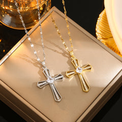 Stainless Steel Gold Plated Silver Plated Casual Commute Cross Inlay Zircon Pendant Necklace By Trendy Jewels