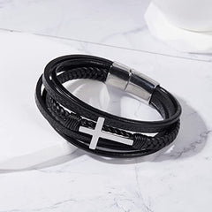 fashion cross rectangle stainless steel pu leather braid unisex bracelets By Trendy Jewels