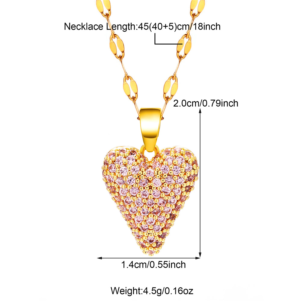 Stainless Steel Copper 18K Gold Plated Elegant IG Style Inlay Heart Shape Artificial Pearls Zircon Pendant Necklace By Trendy Jewels