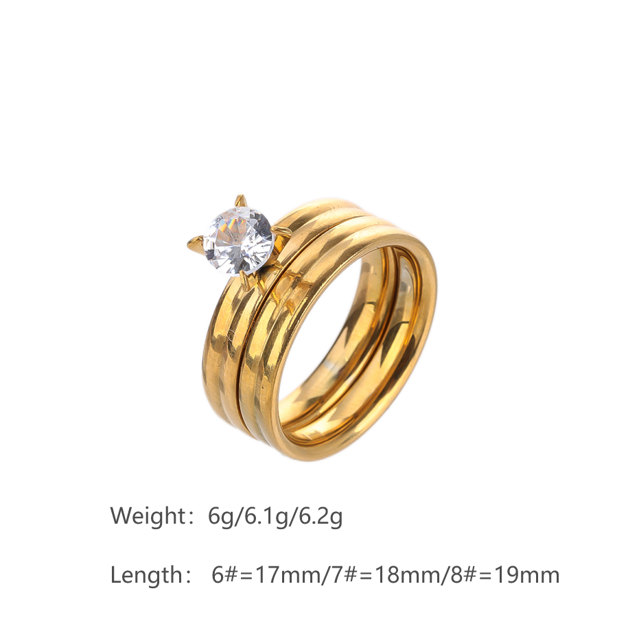 Stainless Steel 14K Gold Plated Elegant Vintage Style Geometric Plating Inlay Zircon Rings By Trendy Jewels