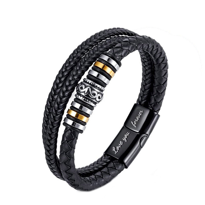 fashion cross rectangle stainless steel pu leather braid unisex bracelets By Trendy Jewels