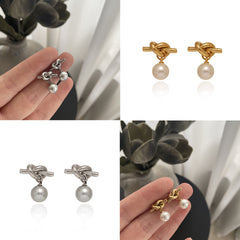 1 Pair Simple Style Solid Color Geometric Plating Inlay Titanium Steel 304 Stainless Steel Artificial Pearl Glass Pearl Drop Earrings By Trendy Jewels