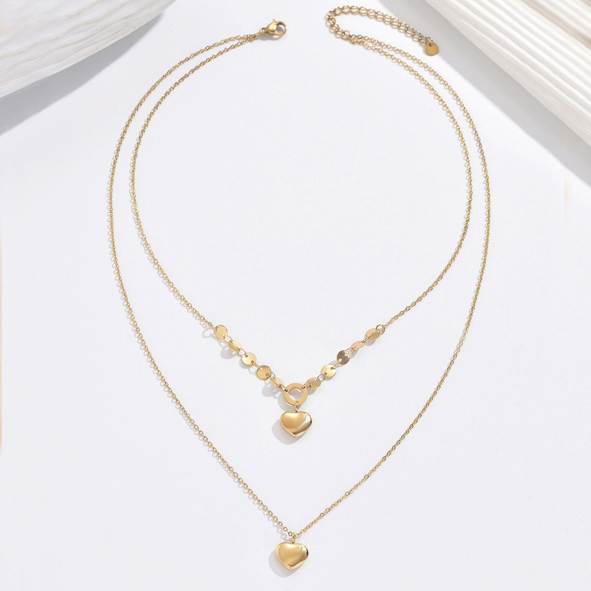 304 Stainless Steel 14K Gold Plated Elegant Romantic Classic Style Plating Heart Shape Double Layer Necklaces By Trendy Jewels