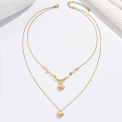 304 Stainless Steel 14K Gold Plated Elegant Romantic Classic Style Plating Heart Shape Double Layer Necklaces By Trendy Jewels