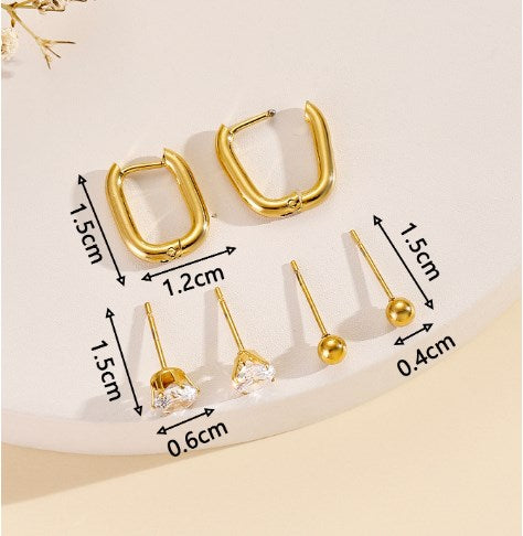 1 Set Elegant Luxurious Geometric Inlay Stainless Steel Zircon Earrings Ear Studs By Trendy Jewels