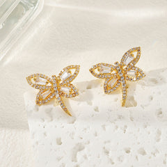 1 Pair Streetwear Dragonfly Plating Inlay Copper Zircon 18K Gold Plated Ear Studs By Trendy Jewels