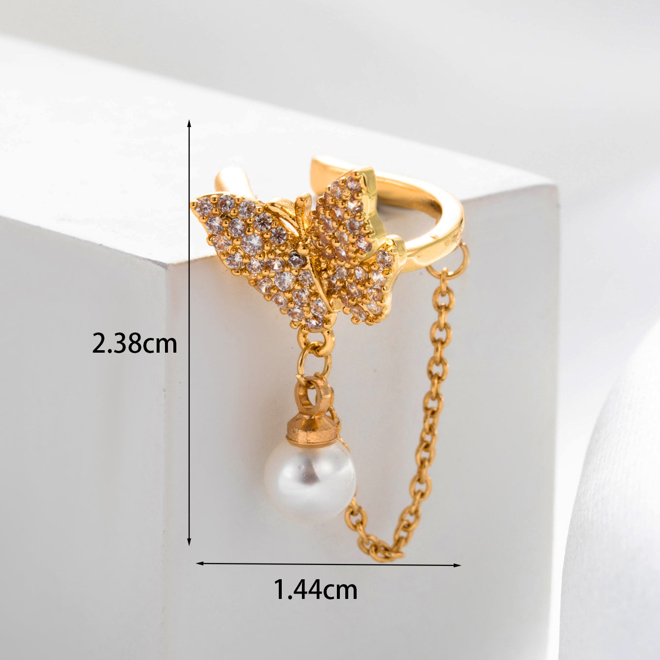 1 Piece Simple Style Pearl Flower Butterfly Inlay Stainless Steel Copper Pearl Zircon Ear Studs By Trendy Jewels