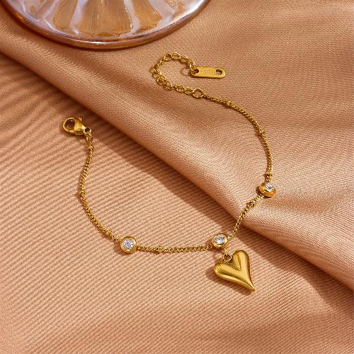 Titanium Steel 18K Gold Plated Classic Style Inlay Heart Shape Zircon Jewelry Set By Trendy Jewels