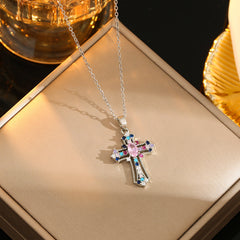 Stainless Steel Gold Plated Silver Plated Casual Commute Cross Inlay Zircon Pendant Necklace By Trendy Jewels