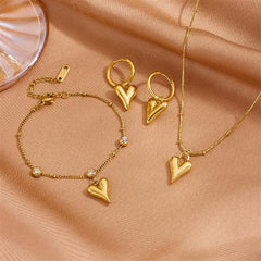 Titanium Steel 18K Gold Plated Classic Style Inlay Heart Shape Zircon Jewelry Set By Trendy Jewels
