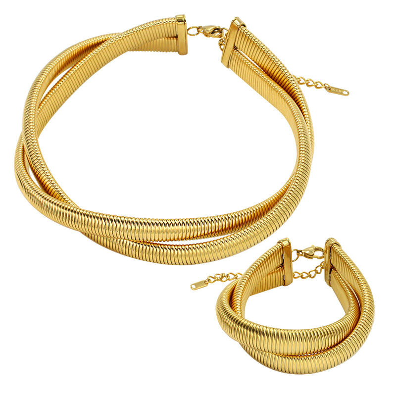 retro simple style geometric stainless steel 18k gold plated bracelets necklace jewelry set By Trendy Jewels