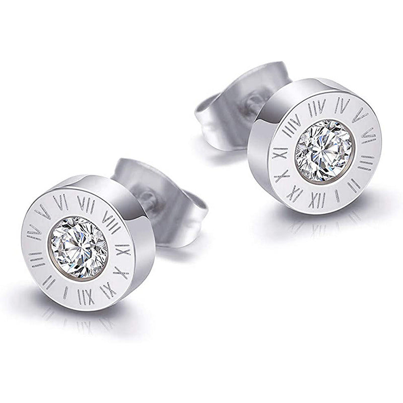 1 Pair Simple Style Letter Plating Inlay Titanium Steel Rhinestones Ear Studs By Trendy Jewels