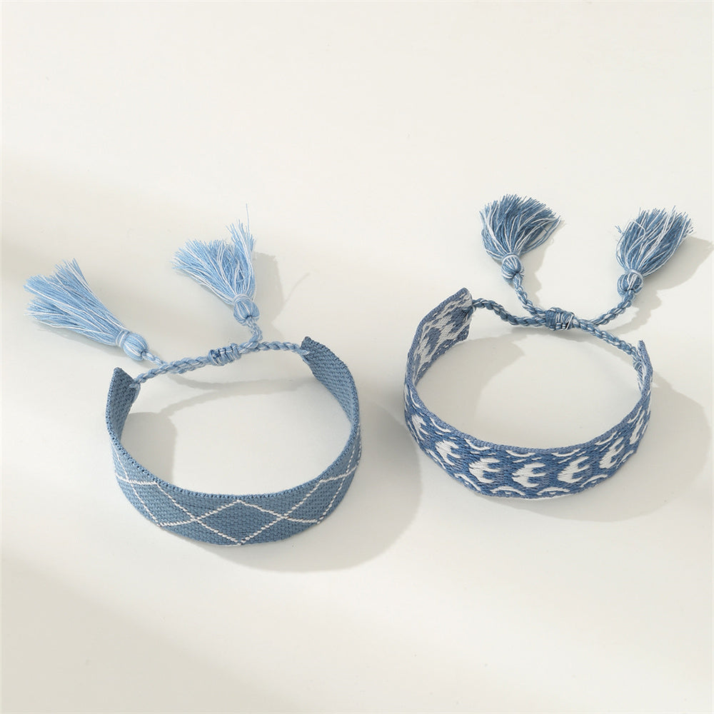 retro stripe fabric tassel braid unisex bracelets By Trendy Jewels