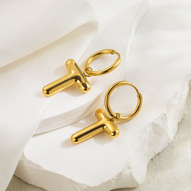 1 pair simple style letter plating stainless steel 18k gold plated ear clip By Trendy Jewels