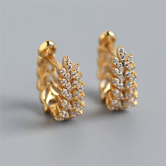 new european and american entry lux full diamond wheat earrings temperament wild high-grade ear clip silver earrings for women By Trendy Jewels