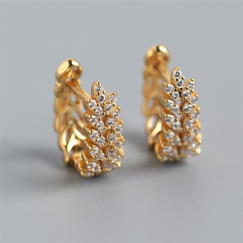 new european and american entry lux full diamond wheat earrings temperament wild high-grade ear clip silver earrings for women By Trendy Jewels