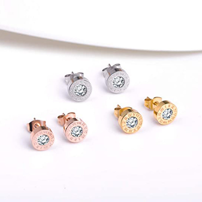 1 Pair Simple Style Letter Plating Inlay Titanium Steel Rhinestones Ear Studs By Trendy Jewels