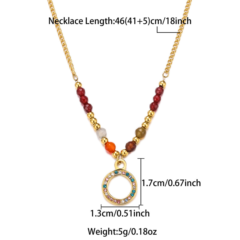 vintage style color block eye stainless steel beaded plating 18k gold plated pendant necklace By Trendy Jewels