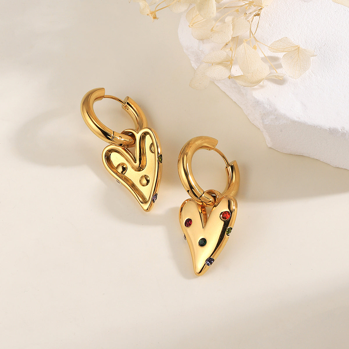 1 Pair Elegant Lady Heart Shape Inlay Stainless Steel Pearl Zircon 18K Gold Plated Drop Earrings By Trendy Jewels