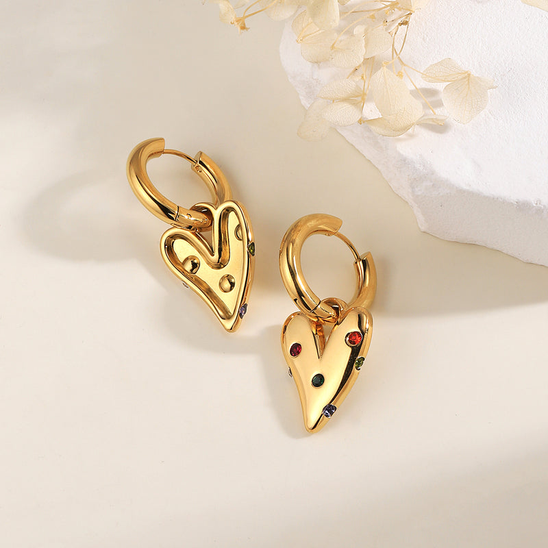 1 Pair Elegant Lady Heart Shape Inlay Stainless Steel Pearl Zircon 18K Gold Plated Drop Earrings By Trendy Jewels