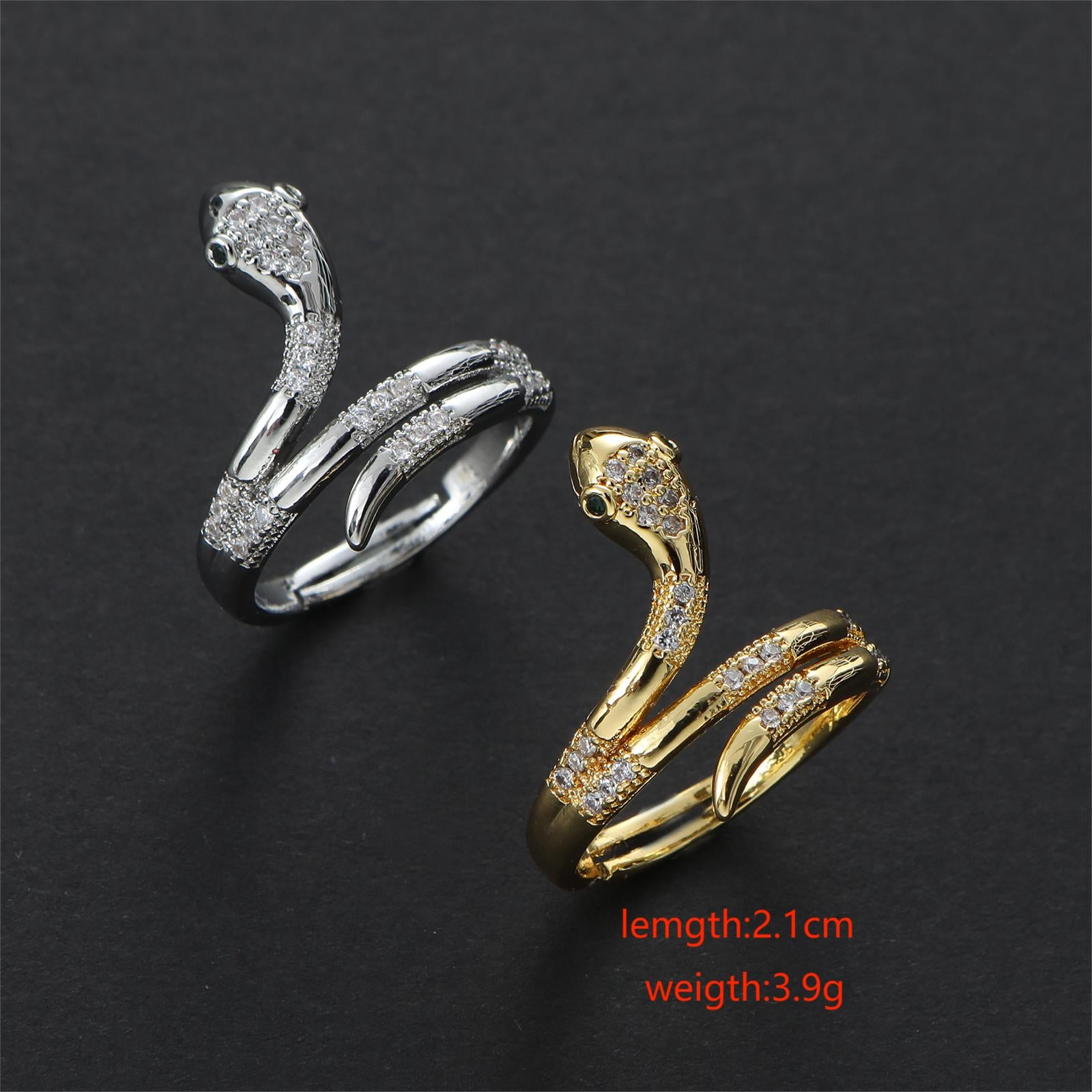 Stainless Steel Simple Style Sports Snake Inlay Zircon Open Rings By Trendy Jewels