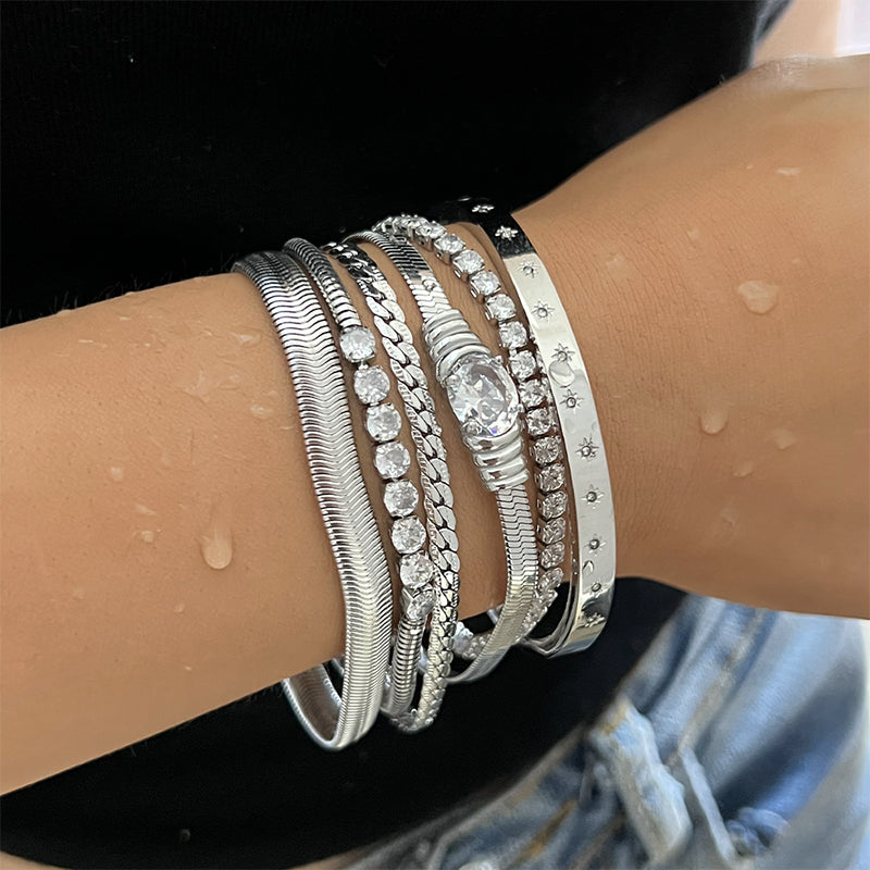 Simple Style Round 304 Stainless Steel 16K Gold Plated White Gold Plated Gold Plated Rhinestones Bracelets In Bulk By Trendy Jewels