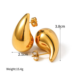 1 Pair Retro Water Droplets Plating Titanium Steel 18K Gold Plated Ear Studs By Trendy Jewels