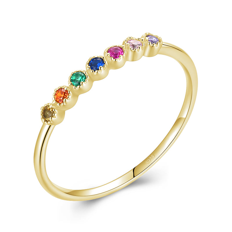 cute rainbow sterling silver plating inlay zircon 14k gold plated rhodium plated rings By Trendy Jewels