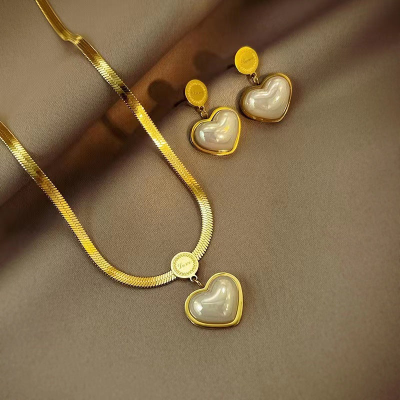 sweet heart shape titanium steel plating 18k gold plated earrings necklace By Trendy Jewels