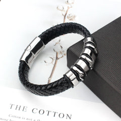 hip-hop modern style cool style geometric stainless steel pu leather men's bangle By Trendy Jewels