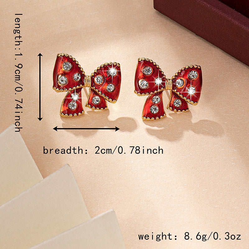 1 Pair Cute Bow Knot Inlay Plastic Zinc alloy Rhinestones 14K Gold Plated Ear Studs By Trendy Jewels