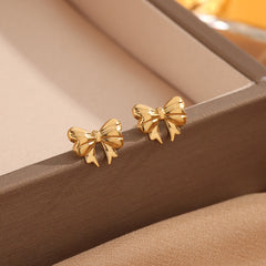 1 Pair Elegant Simple Style Classic Style Bow Knot Stainless Steel 14K Gold Plated Ear Studs By Trendy Jewels