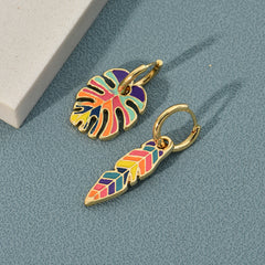 retro cactus leaf flower enamel alloy earrings By Trendy Jewels