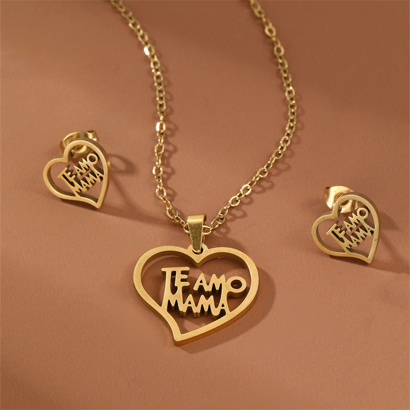 Stainless Steel Elegant Letter Heart Shape Flower Plating Jewelry Set By Trendy Jewels