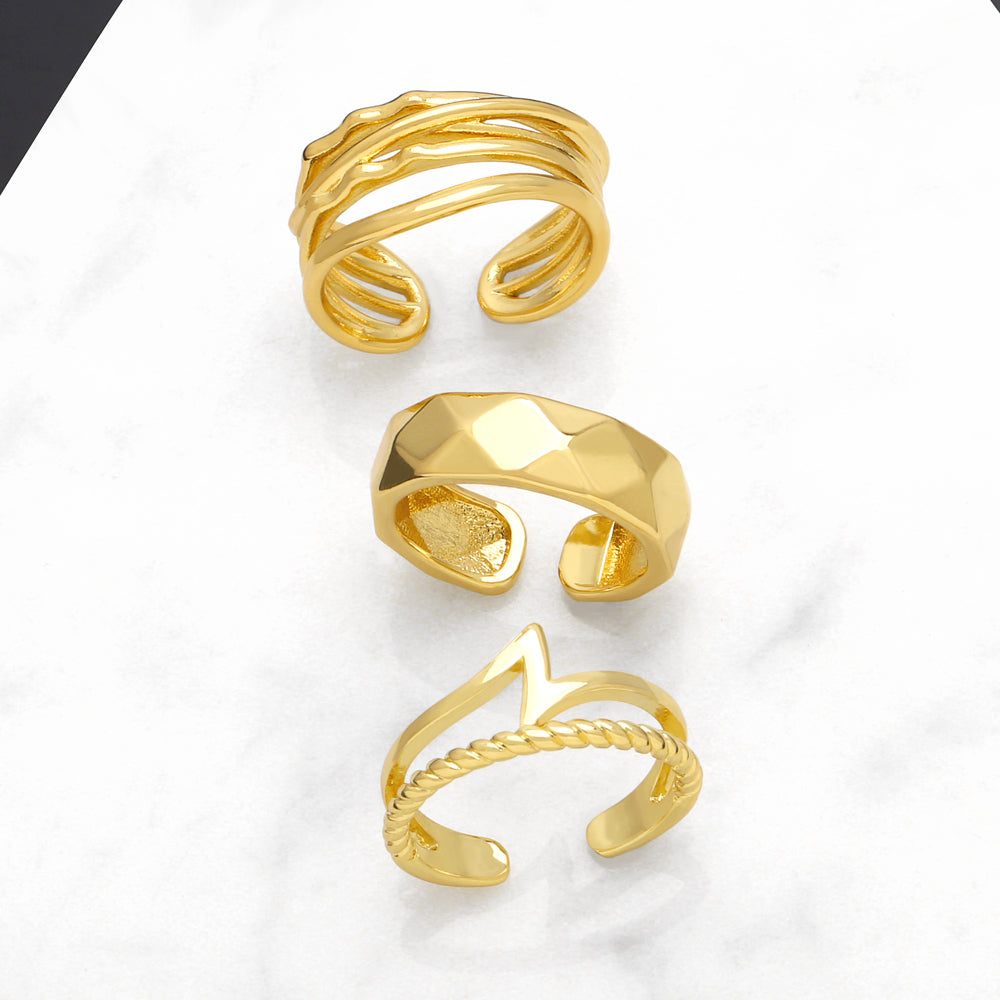 simple style solid color copper plating 18k gold plated open rings By Trendy Jewels