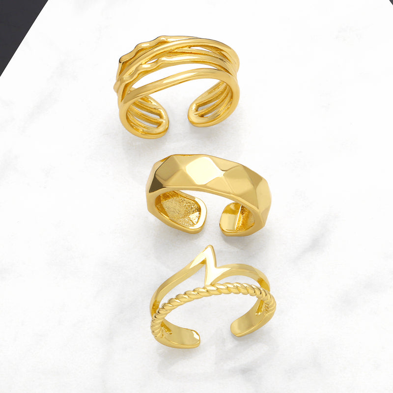 simple style solid color copper plating 18k gold plated open rings By Trendy Jewels