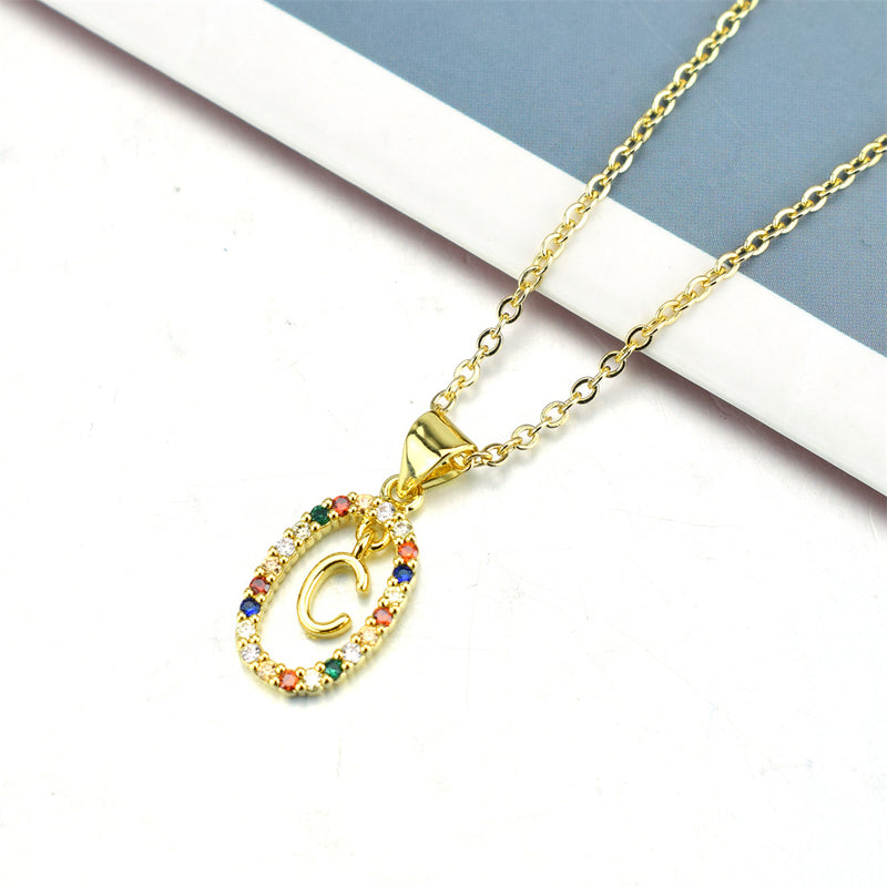 simple style letter stainless steel plating inlay zircon pendant necklace By Trendy Jewels