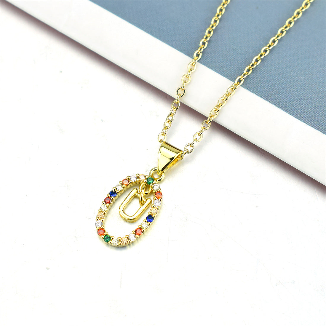 simple style letter stainless steel plating inlay zircon pendant necklace By Trendy Jewels