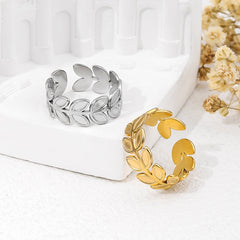 304 Stainless Steel Simple Style Classic Style Asymmetrical Plant Rings By Trendy Jewels