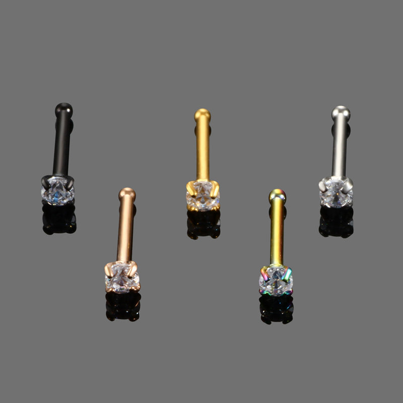 simple style solid color stainless steel inlay zircon nose studs 1 piece By Trendy Jewels
