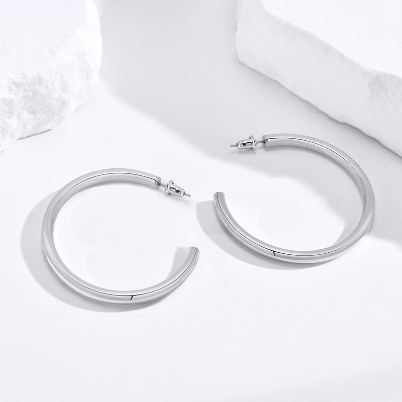 1 Pair Vacation Classic Style Solid Color Polishing Stainless Steel Hoop Earrings By Trendy Jewels