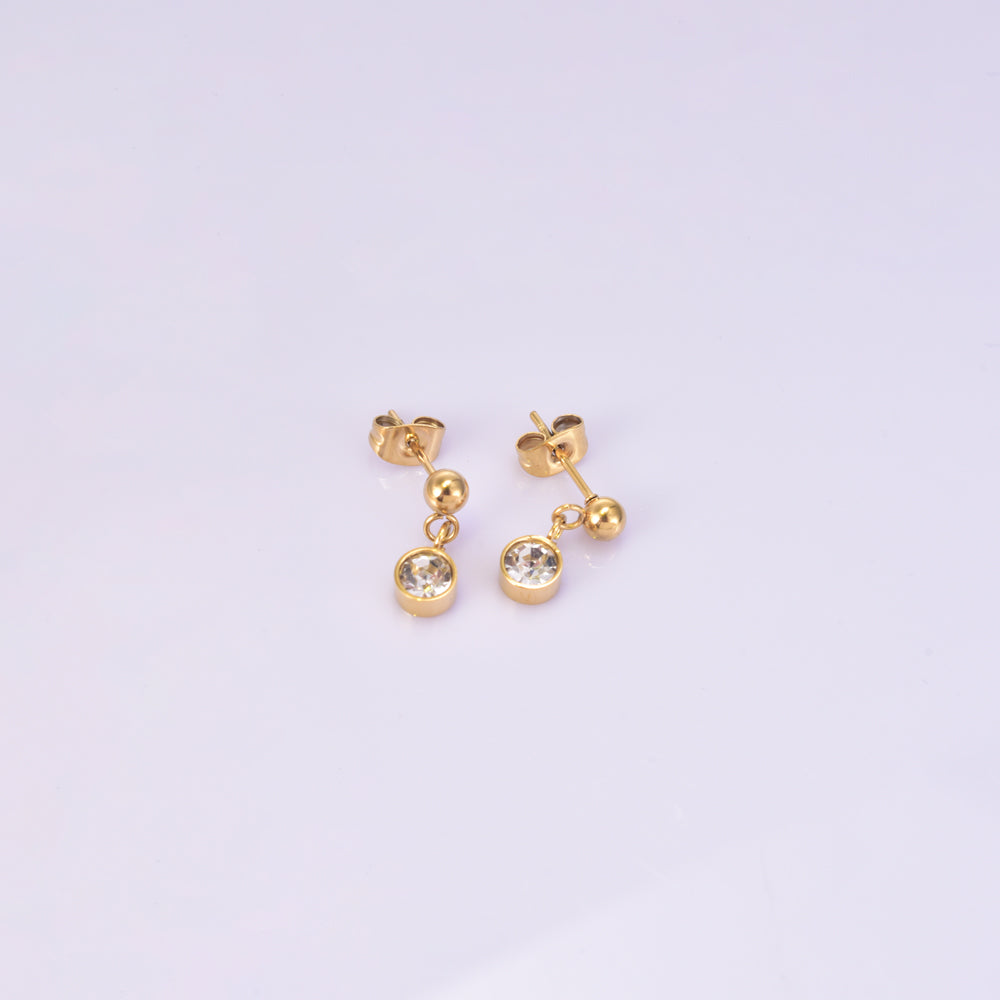 1 Pair Simple Style Round Inlay Titanium Steel Zircon 18K Gold Plated Drop Earrings By Trendy Jewels
