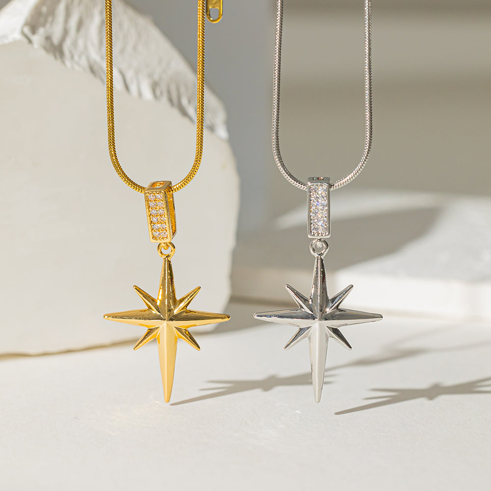 Titanium Steel 18K Gold Plated Simple Style Star Inlay Zircon Pendant Necklace By Trendy Jewels