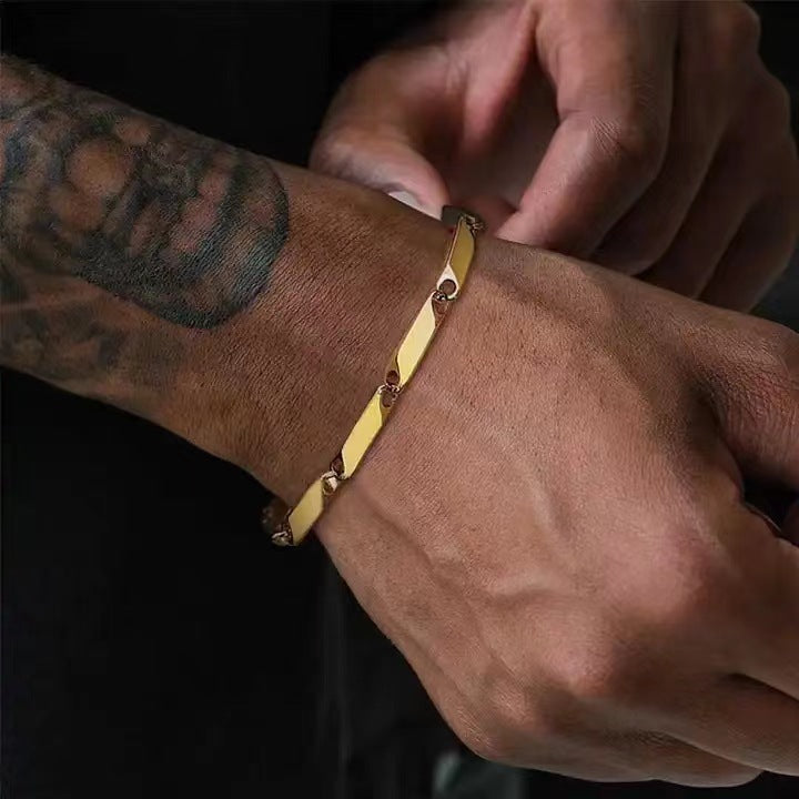 Hip-Hop Streetwear Solid Color Titanium Steel 18K Gold Plated Unisex Bracelets By Trendy Jewels