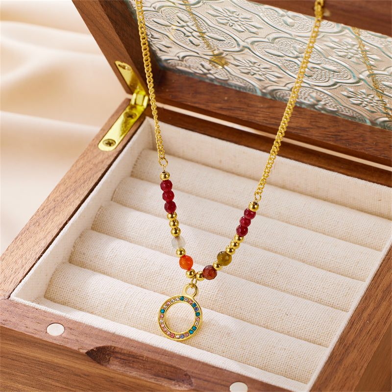 vintage style color block eye stainless steel beaded plating 18k gold plated pendant necklace By Trendy Jewels